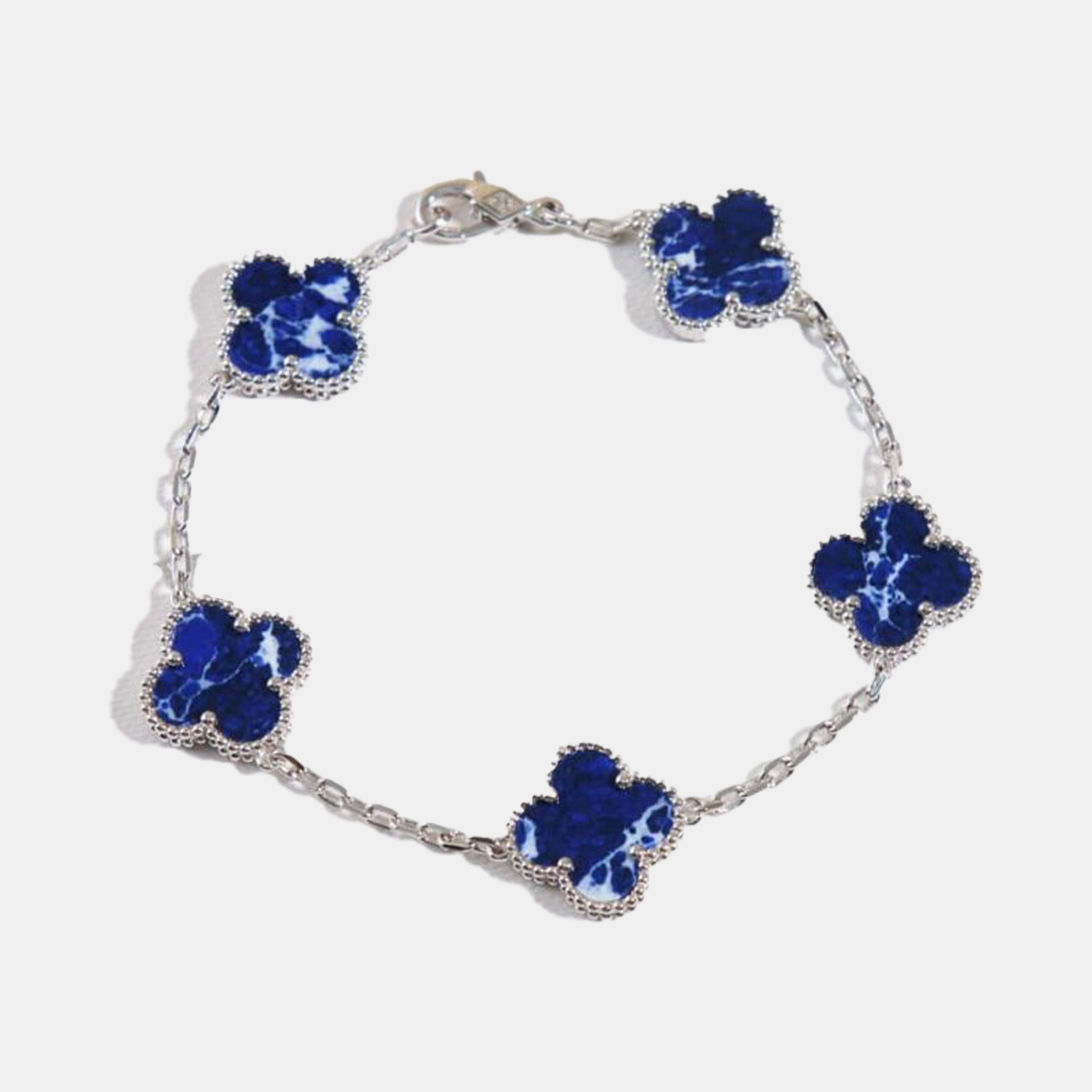 Silver Clover Bracelet - Lake Blue