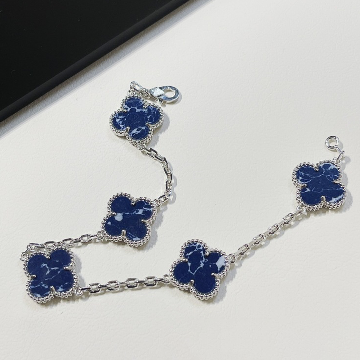 Silver Clover Bracelet - Lake Blue