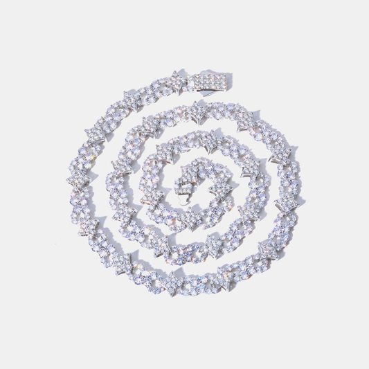12mm Iced Star Loop Link Chain - White Gold