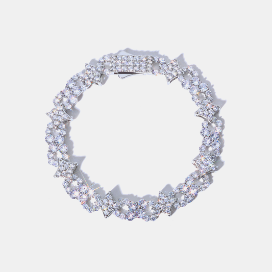 12mm Iced Star Loop Bracelet - White Gold