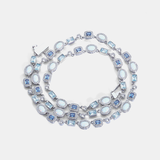 6mm Ice Mixed Gemstone Link Chain - White Gold