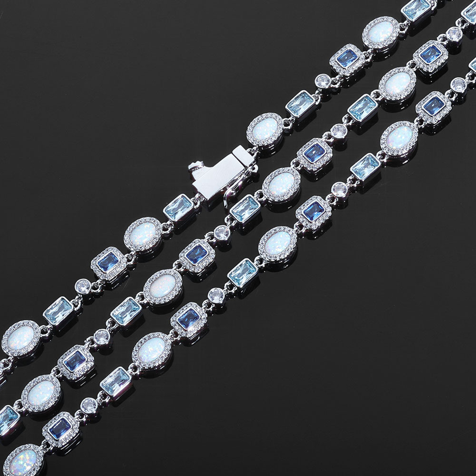 6mm Ice Mixed Gemstone Link Chain - White Gold