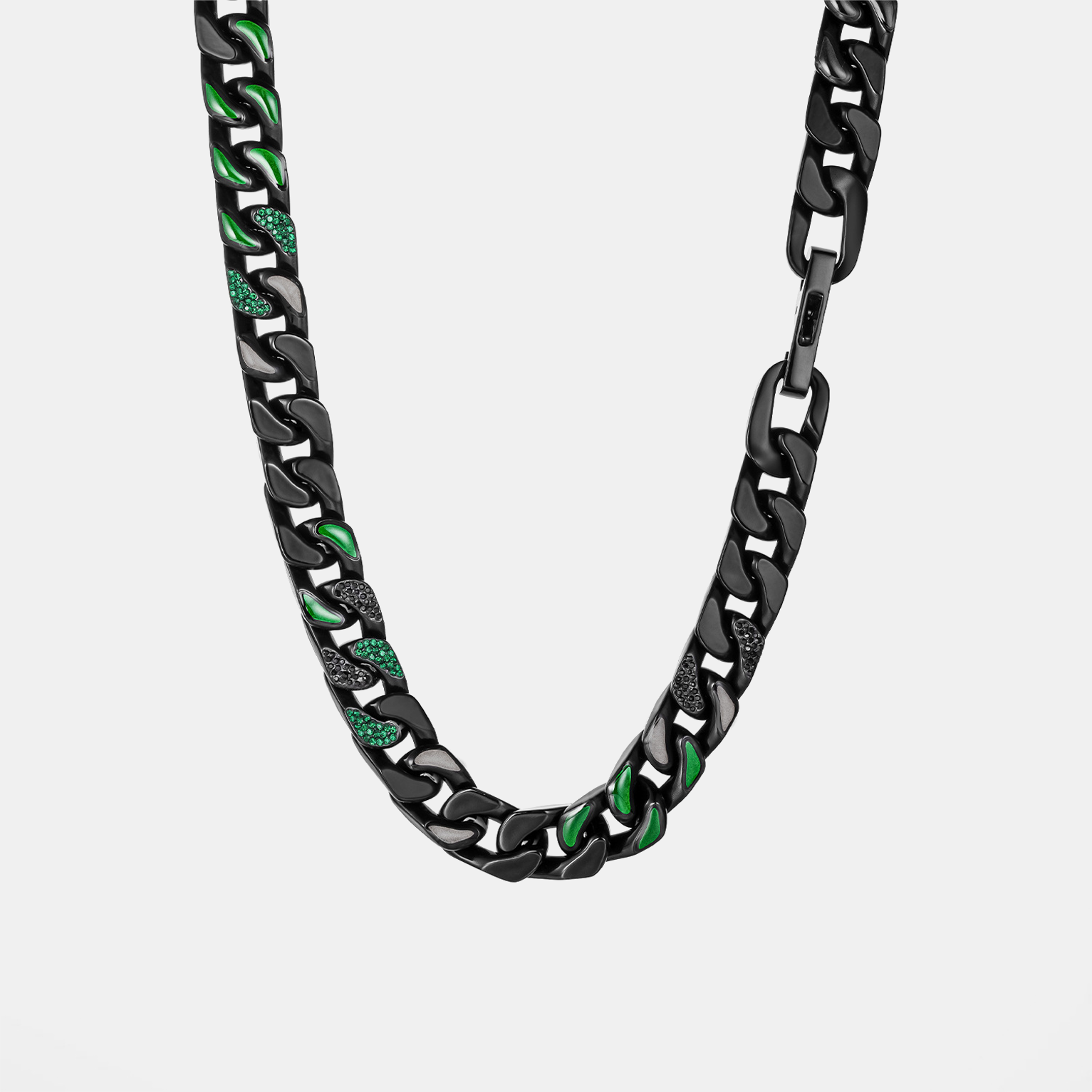Green Patched Chunky Cuban Chain - Black