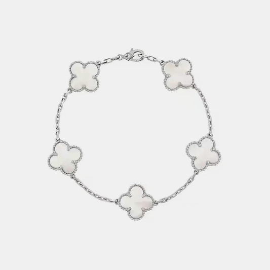 Silver Pearl Clover Bracelet - Multi Color (Preorder)