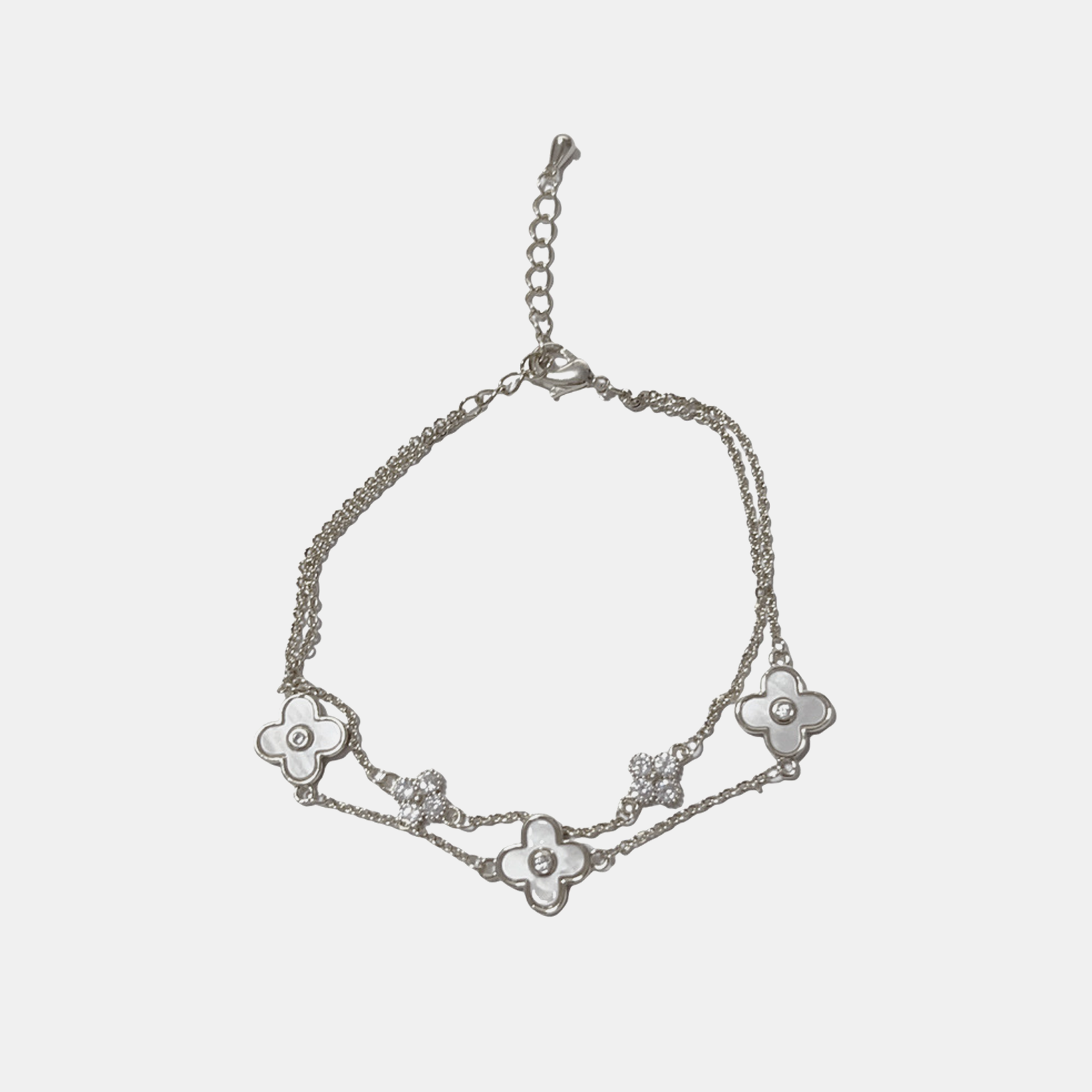 Pearl Clover Double Bracelet - White Gold