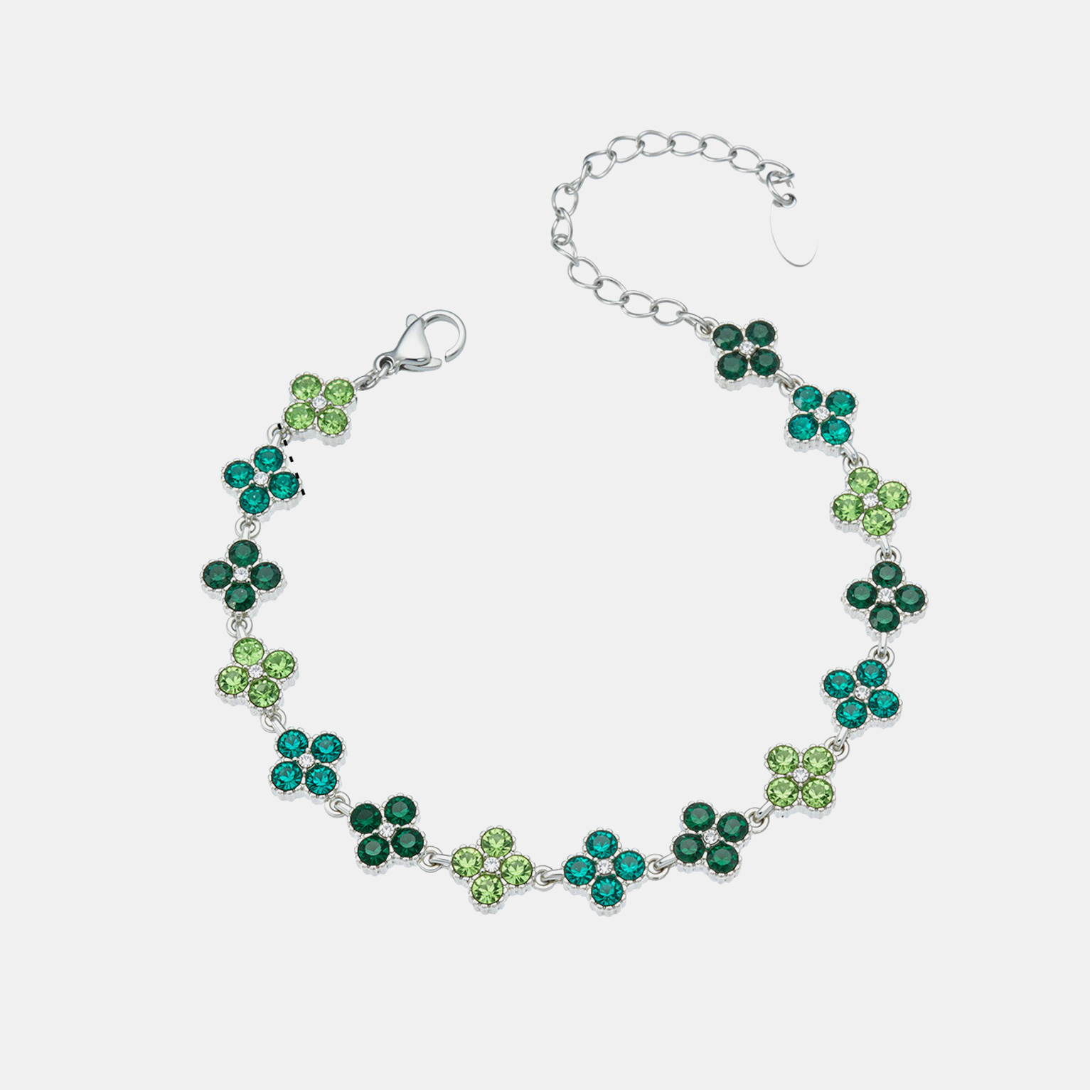 Iced Clover Cluster Bracelet - Green Gold