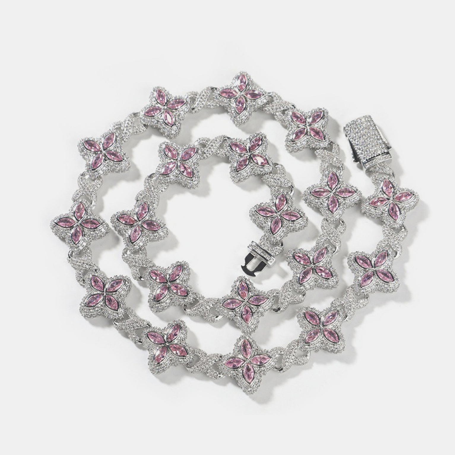 Iced Luminous Clover Chain - White Gold