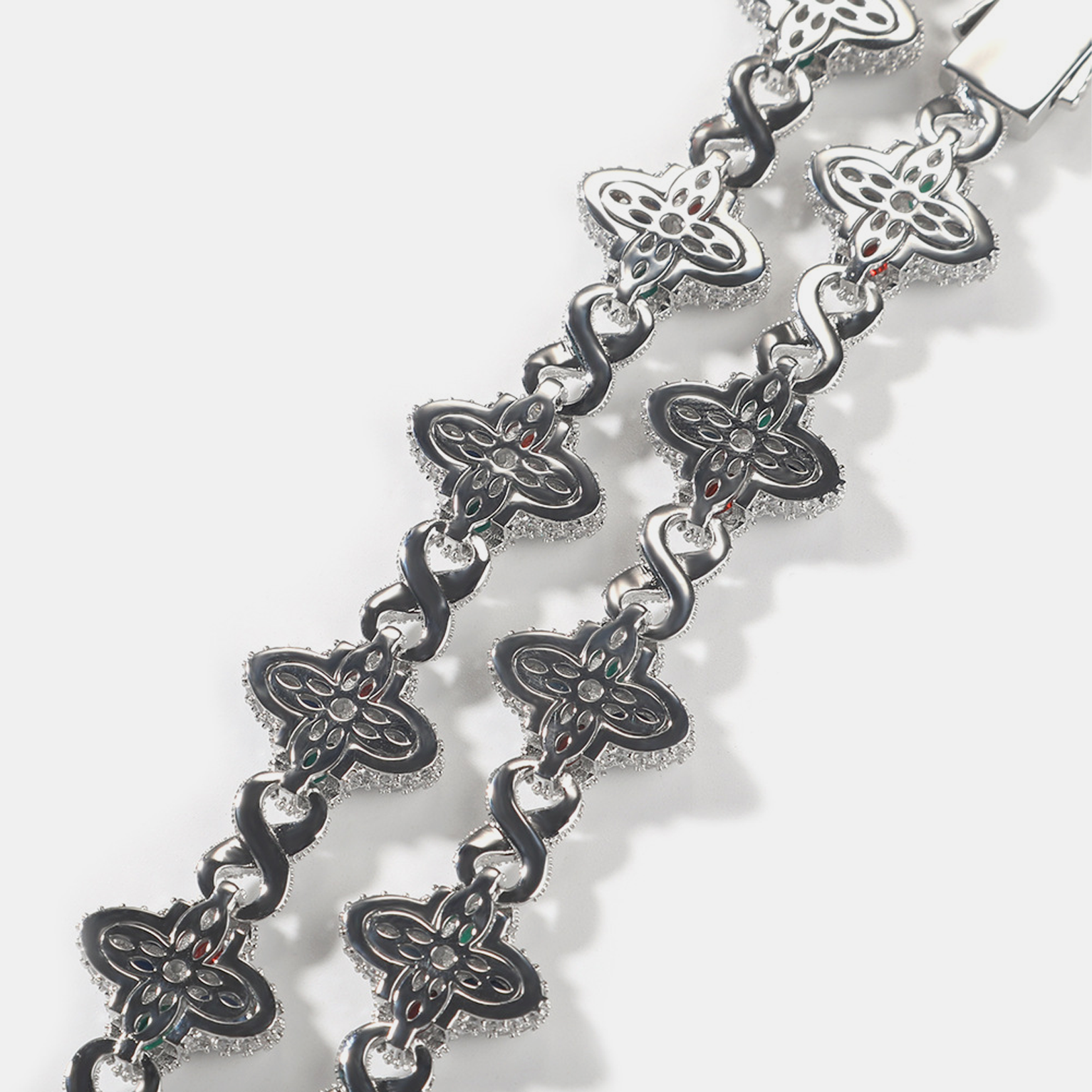 Iced Luminous Clover Chain - White Gold