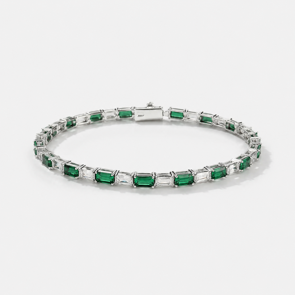 5mm Baguette Emerald Tennis Link Bracelet - White Gold