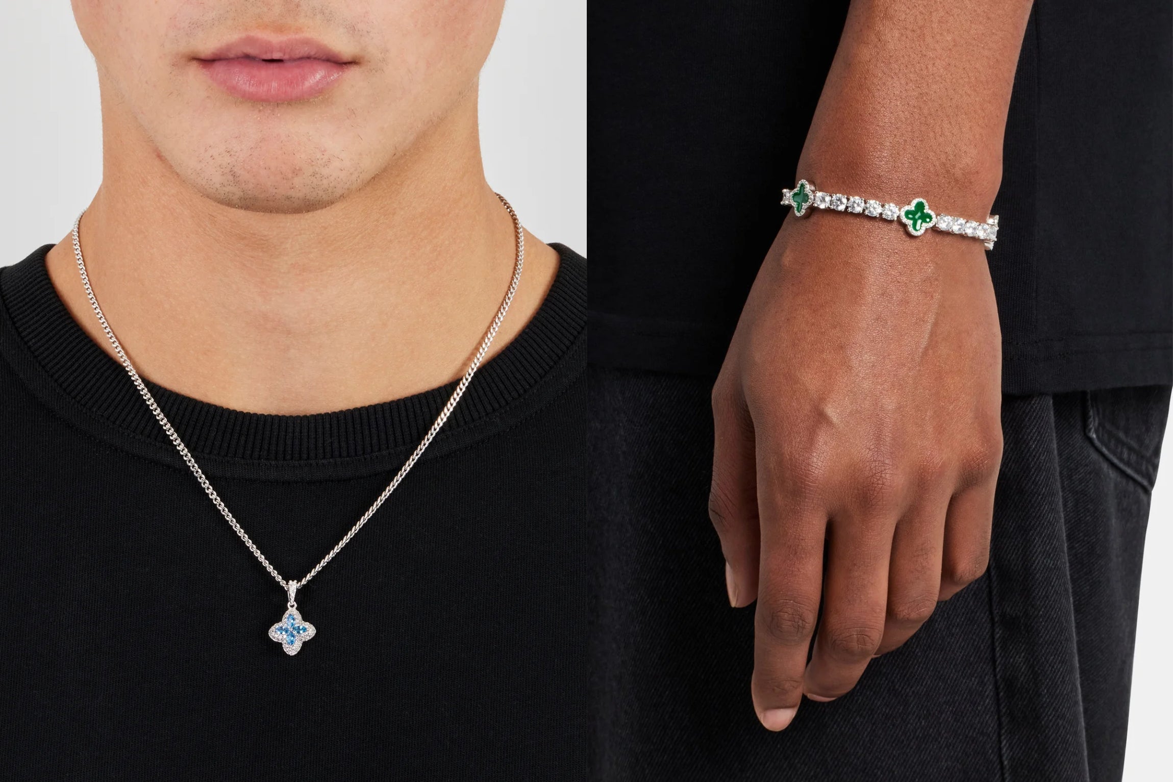8mm Clover Tennis Link Bracelet - White Gold