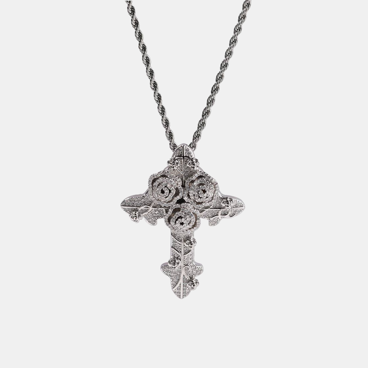 Diamond Rose Cross Pendant -  White Gold