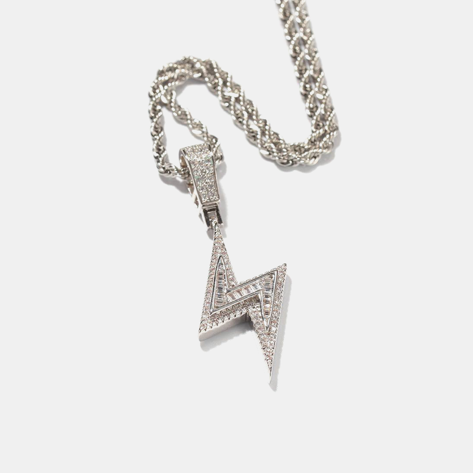 Baguette Bolt Pendant - White Gold