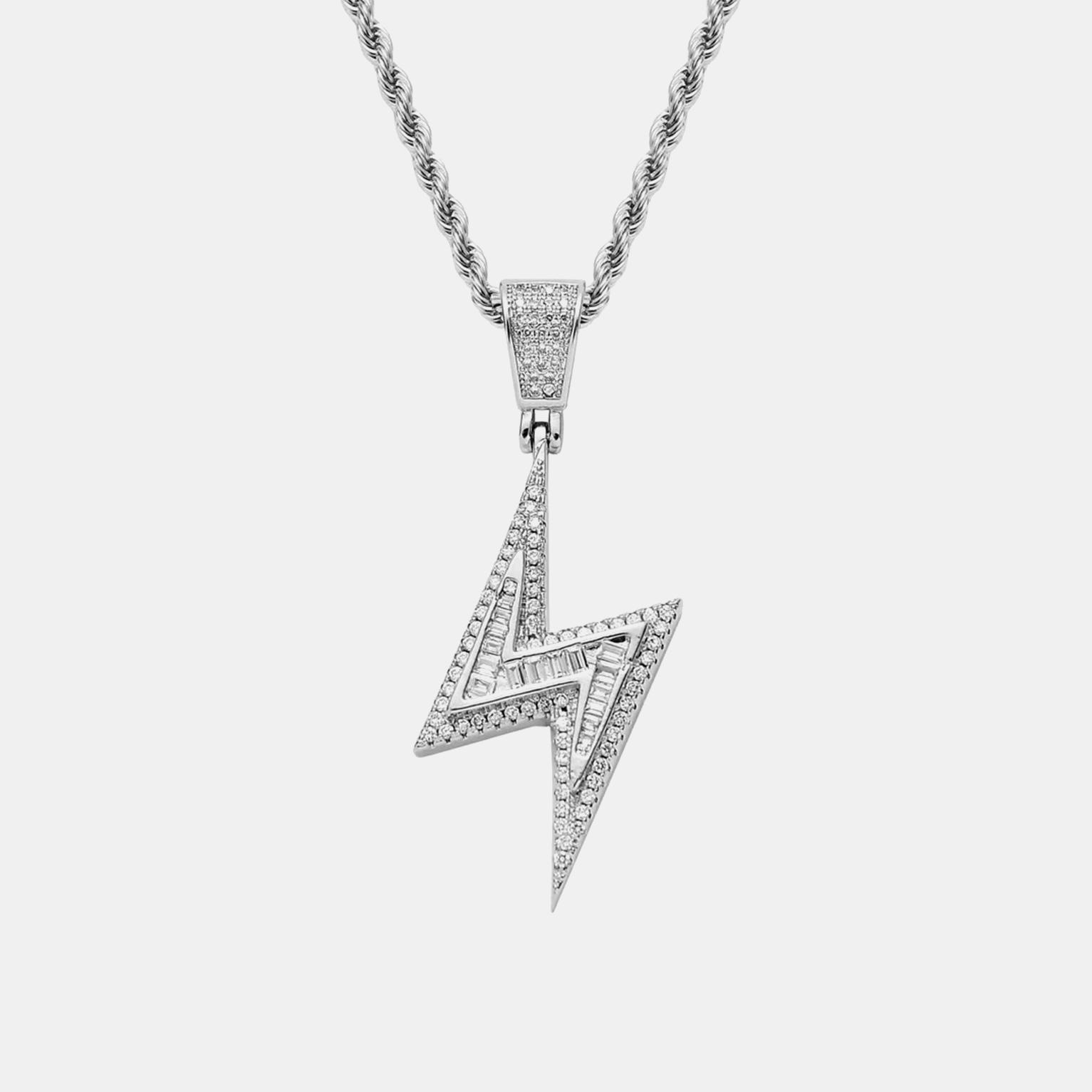 Baguette Bolt Pendant - White Gold