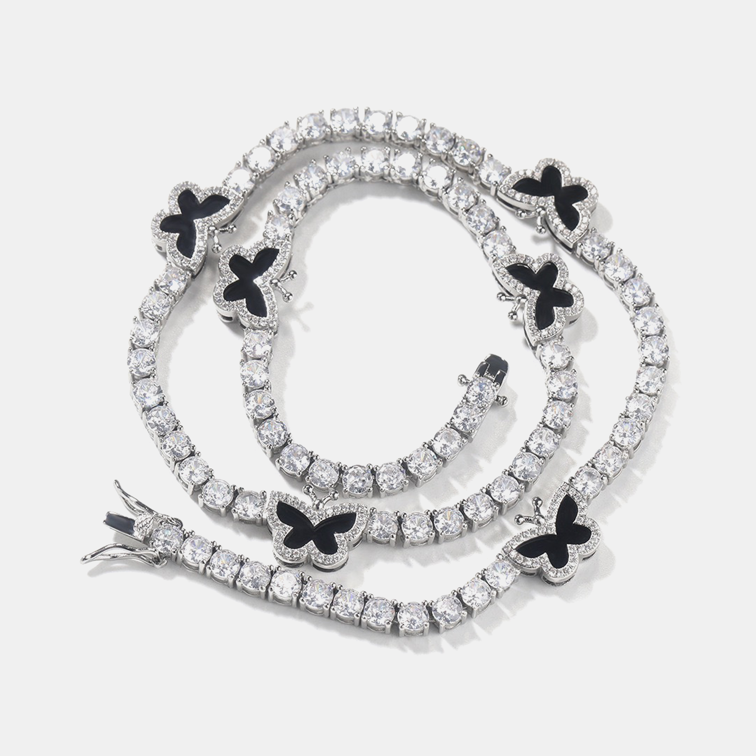8mm Butterfly Tennis Link Chain - White Gold