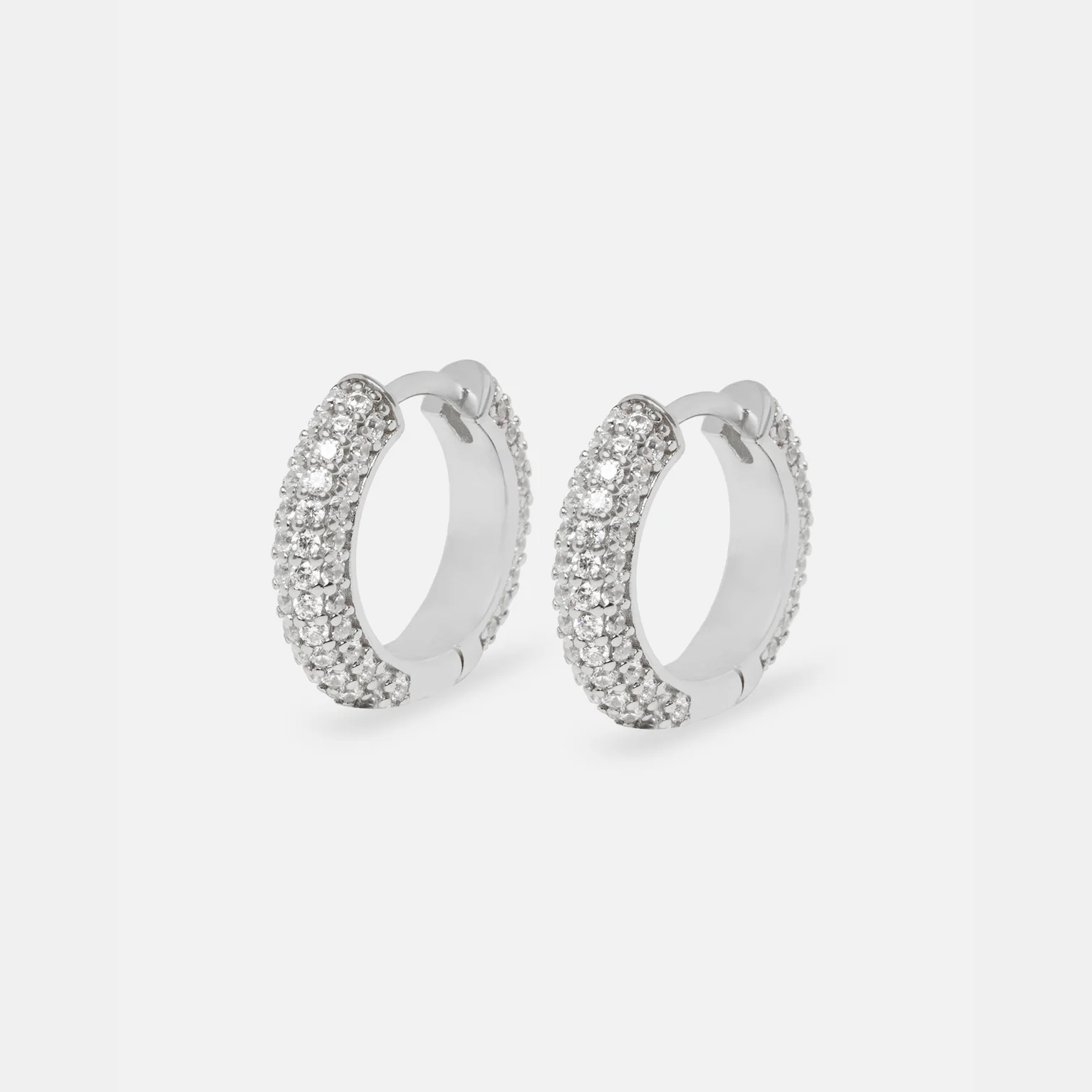 Iced Hoop Earrings - White Gold