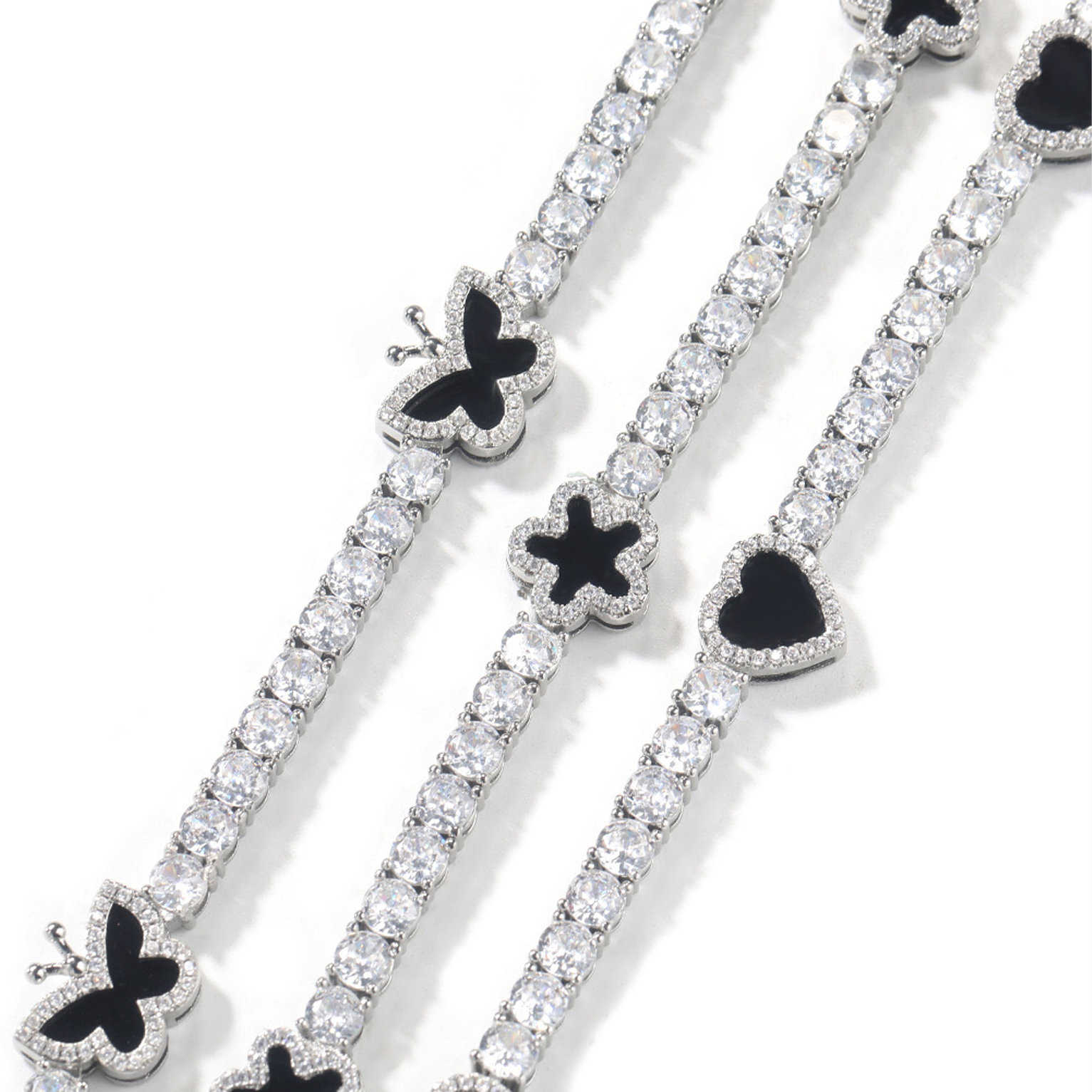 8mm Heart Tennis Link Bracelet - White Gold