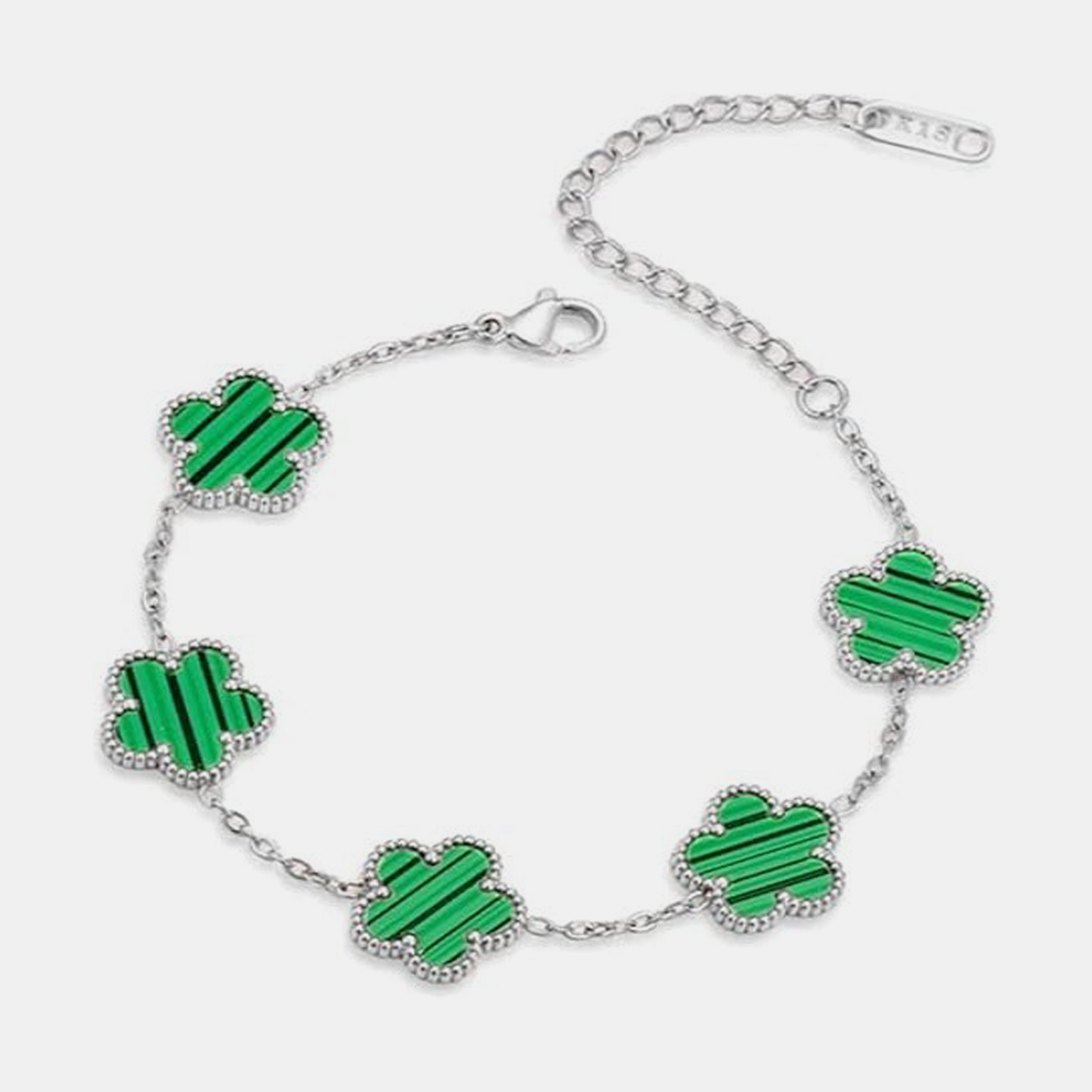 Silver Clover Bracelet - Green