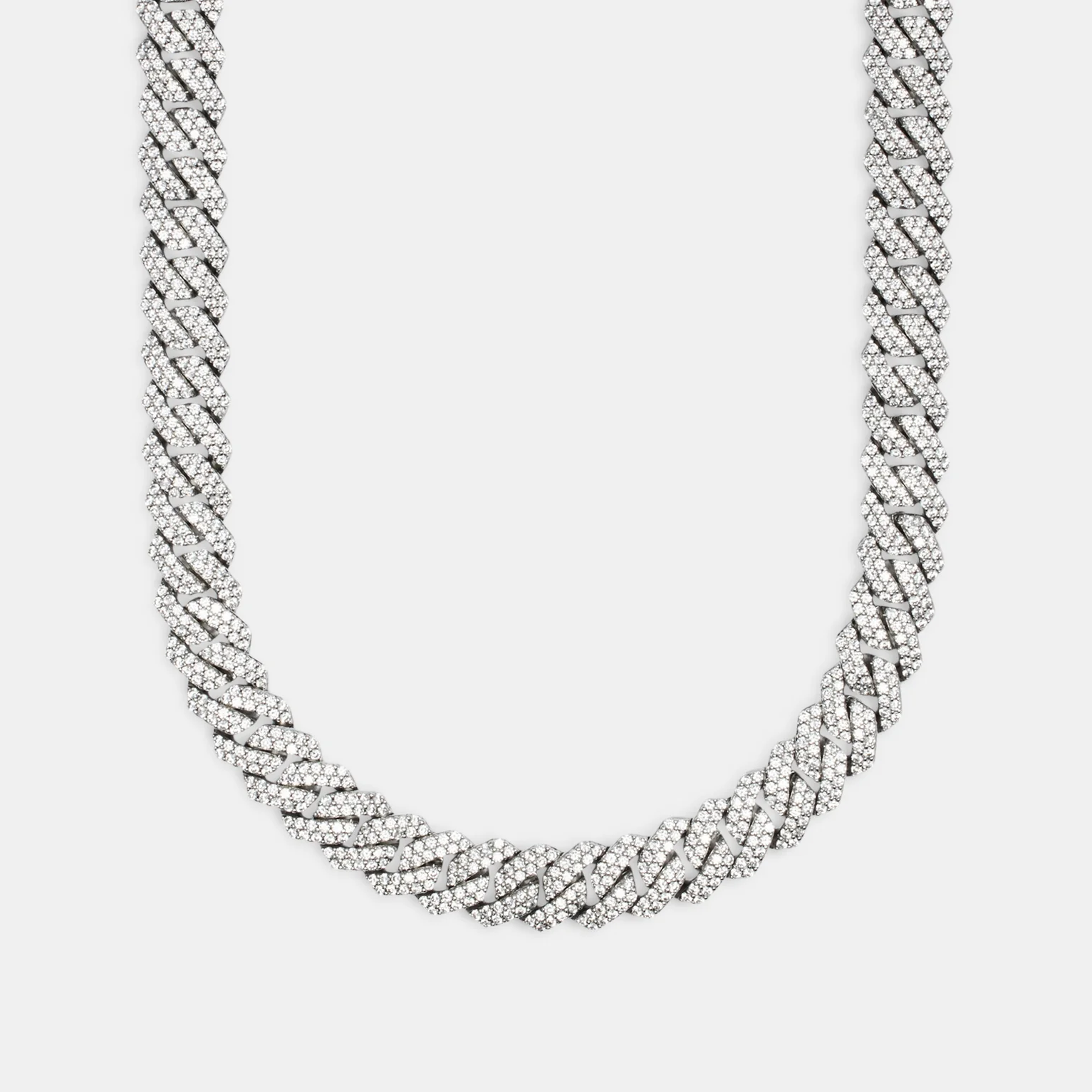 13mm Diamond Prong Link Chain - White Gold