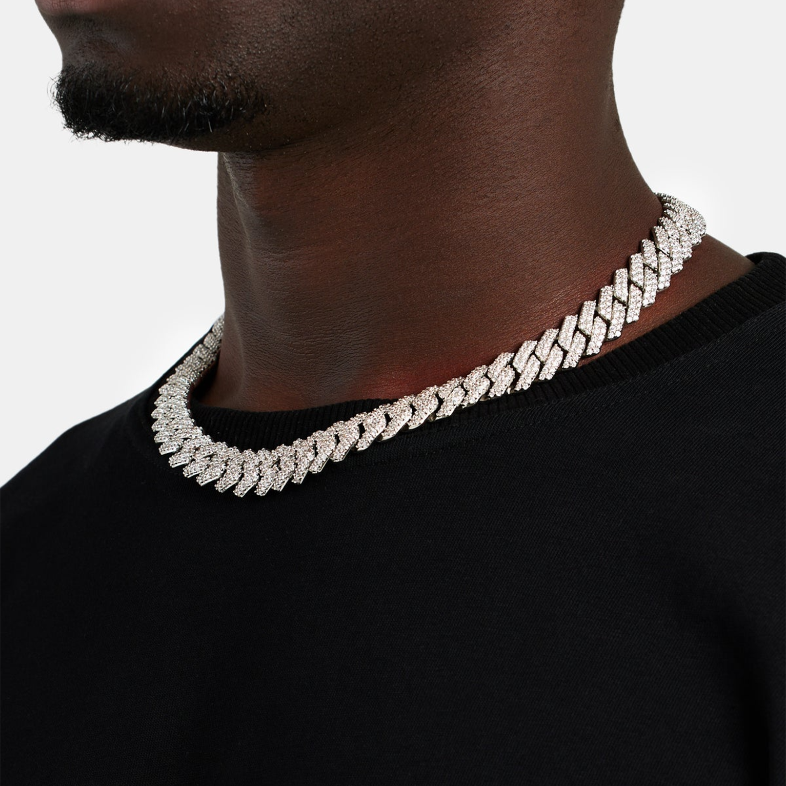 13mm Diamond Prong Link Chain - White Gold