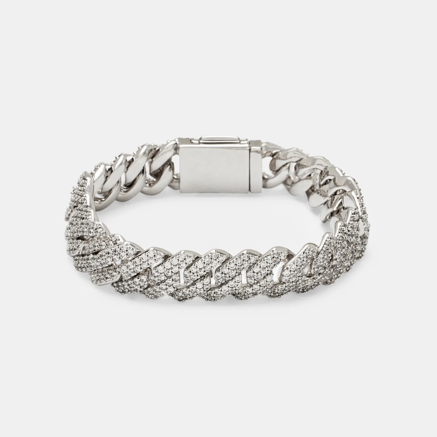 12mm Diamond Prong Link Bracelet - White Gold