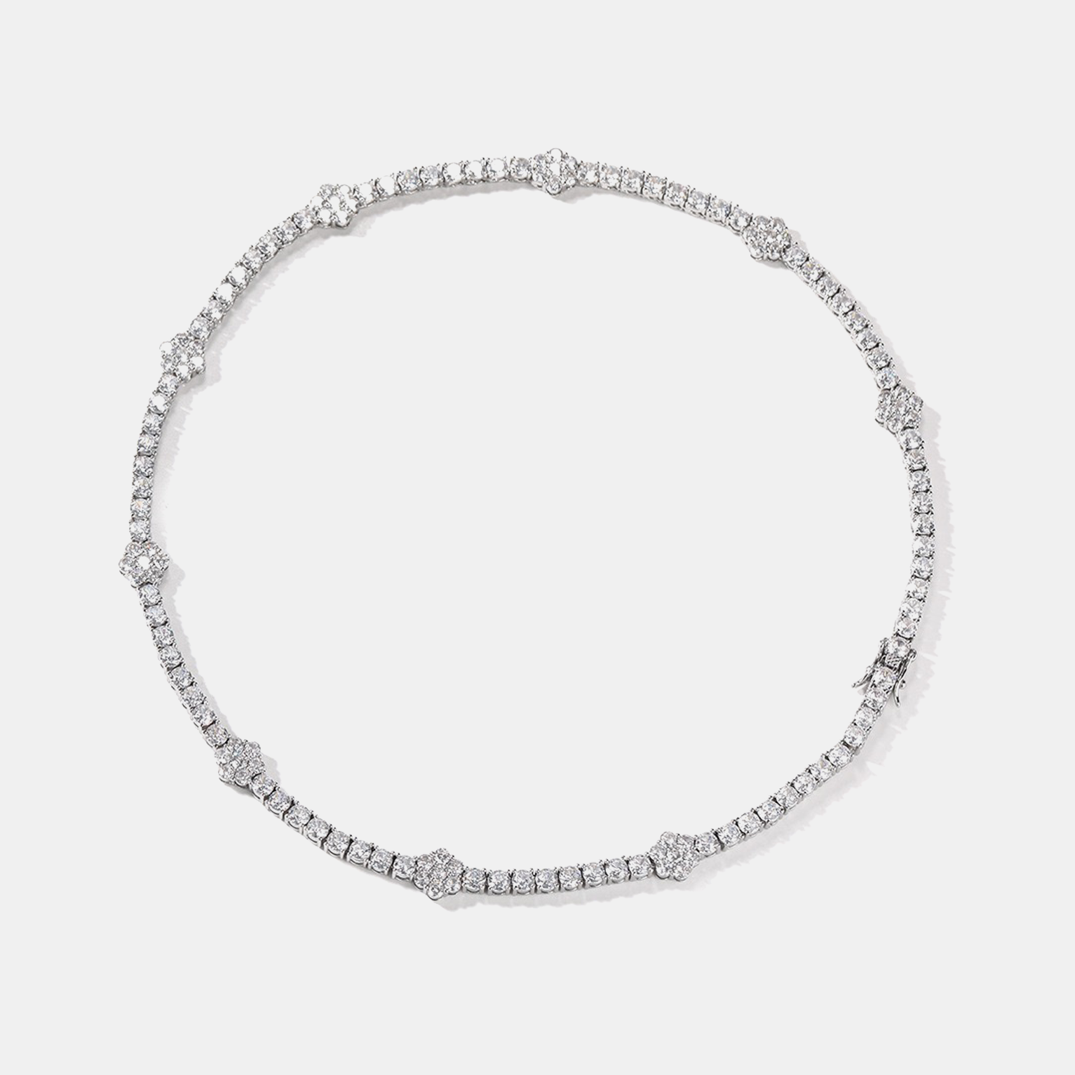 Iced Flower Tennis Link Chain - White Gold
